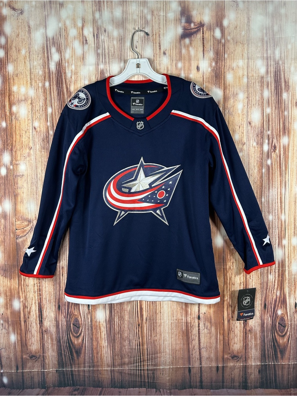 Fanatics Navy Columbus Blue Hockey Jersey with Red & White Trim Sz L/XL YOUTH
